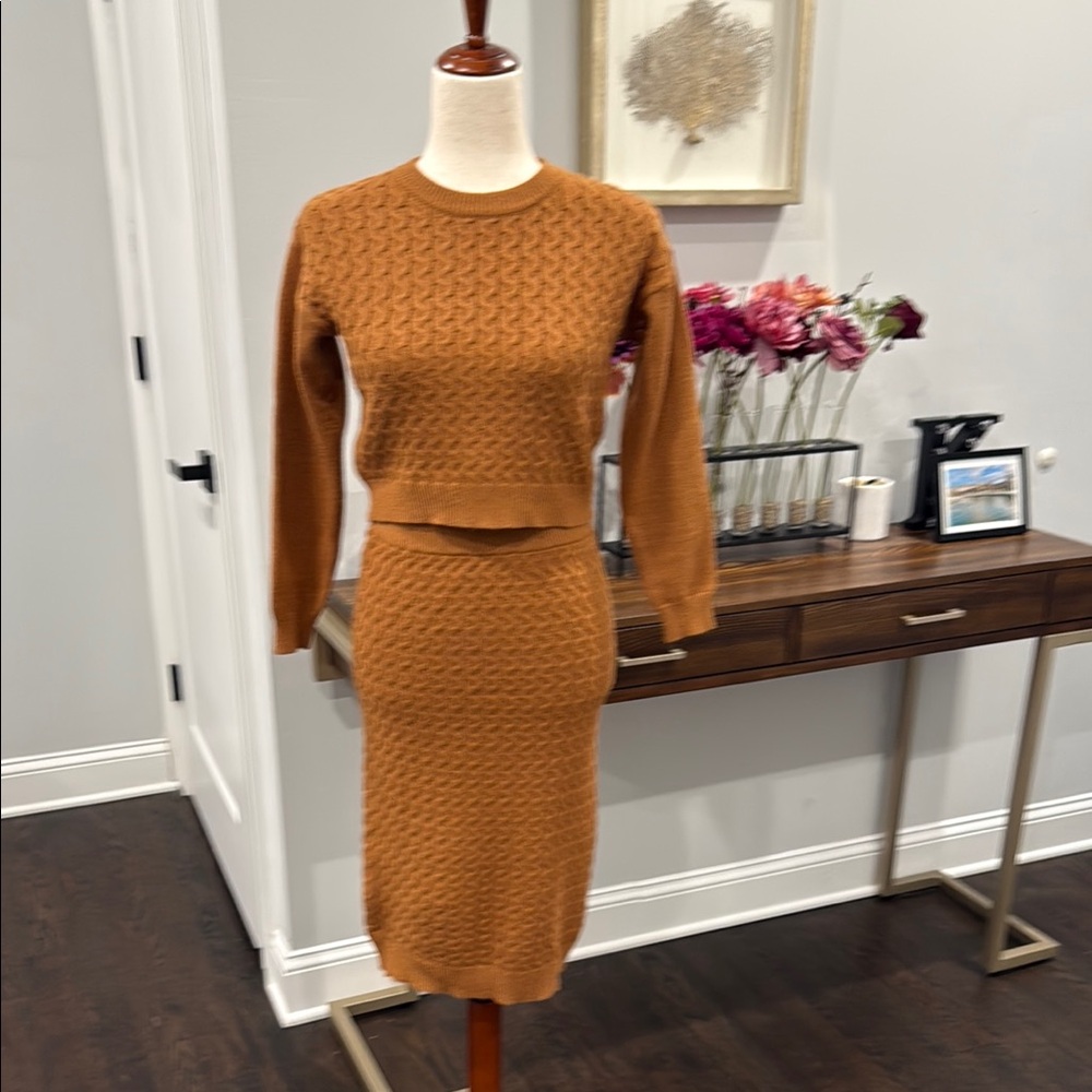 Heartloom Elegant Brown Knit Skirt Set